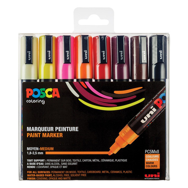 POSCA PC-5M set de marqueurs peinture (1,8 - 2,5 mm ogive) 8 pcs - chaud PC5M/8AASS15 424171 - 1