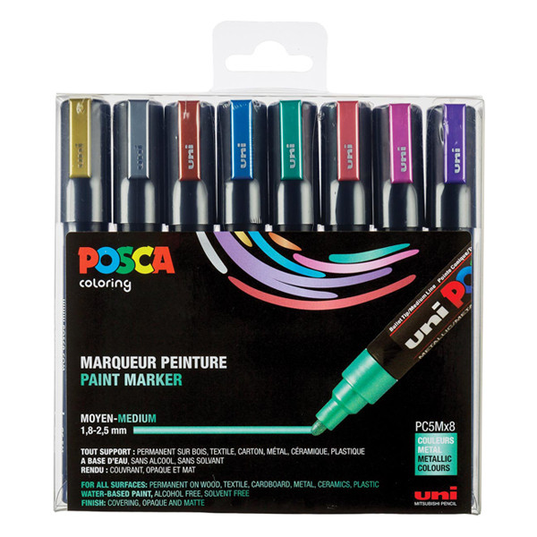 POSCA PC-5M set de marqueurs peinture (1,8 - 2,5 mm ogive) 8 pcs - métallique PC5M/8METAL09 424172 - 1