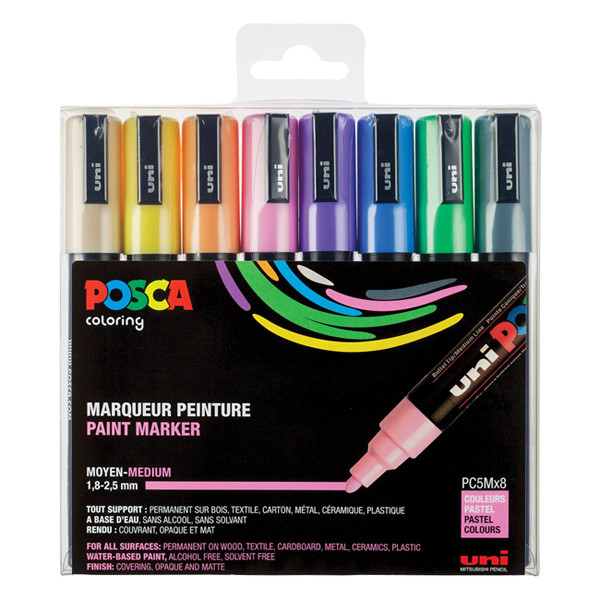 POSCA PC-5M set de marqueurs peinture (1,8 - 2,5 mm ogive) 8 pcs - pastel PC5M/8AASS25 424170 - 1