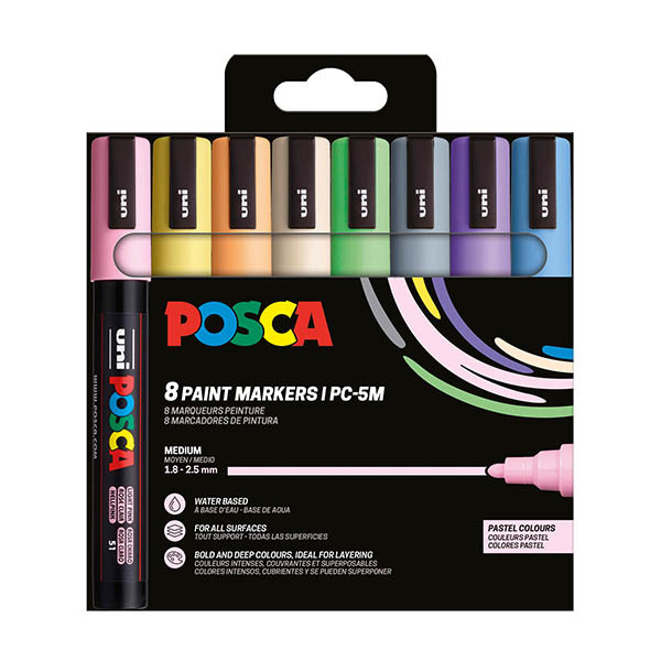 POSCA PC-5M set de marqueurs peinture (1,8 - 2,5 mm ogive) 8 pcs - pastel PC5M/8AASS25 424170 - 1