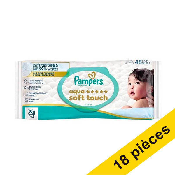 Offre : 18x Pampers Aqua Soft Touch lingettes pour bébé (48 pièces) SPA04511 - 1