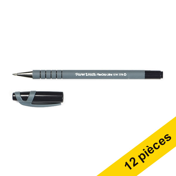Papermate Offre : 12x Papermate Flexgrip Ultra Stick stylo à bille avec bouchon (1 mm) - noir  240016 - 1
