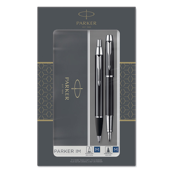 Parker IM stylo à bille et stylo-plume noirs/chromés (encre bleue) 2093215 214049 - 1