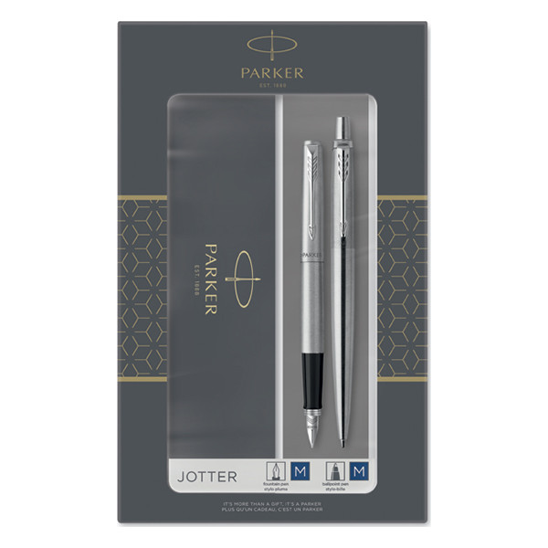 Parker Jotter stylo à bille en acier inoxydable et stylo-plume chromé (encre bleue) 2093258 214048 - 1