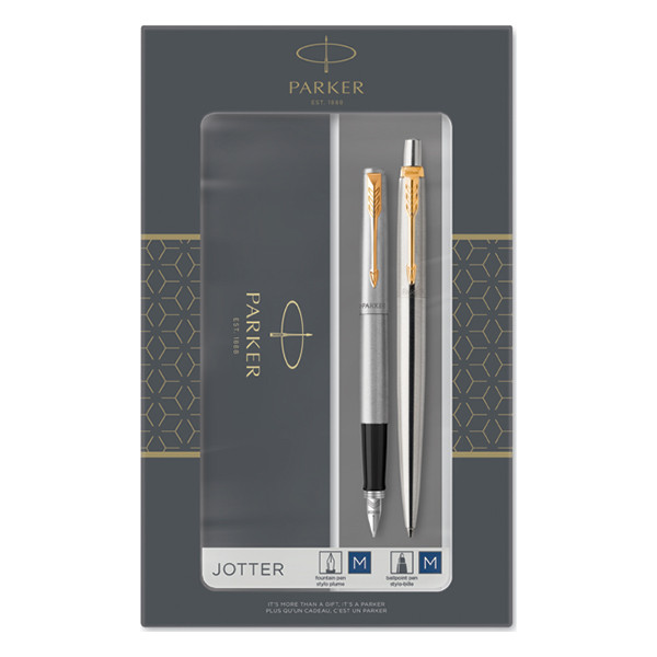 Parker Jotter stylo à bille en acier oxydable et stylo-plume or (encre bleue) 2093257 214047 - 1