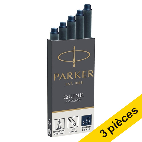 Parker Offre : 3x Parker 1950385 quink cartouche d'encre (5 pièces) - bleu/noir  214061 - 1