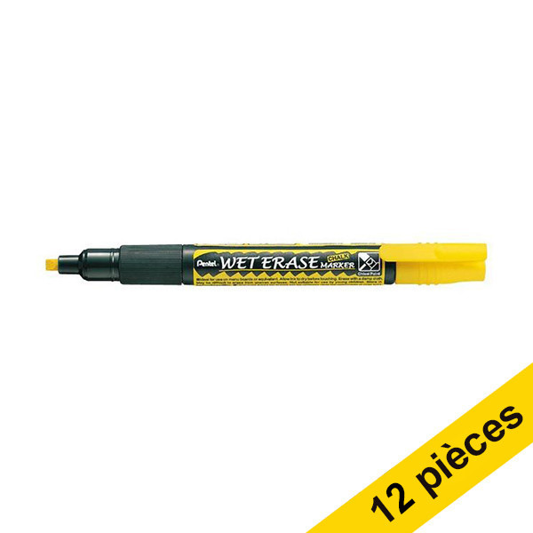 Offre : 12x Pentel SMW26 marqueur craie (1,5 - 4,0 mm biseauté) - jaune 210246 - 1