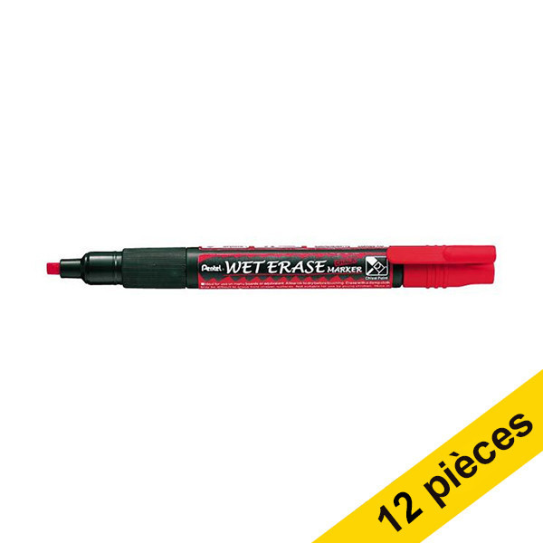 Offre : 12x Pentel SMW26 marqueur craie (biseauté 1,5 - 4,0 mm) - rouge 210240 - 1