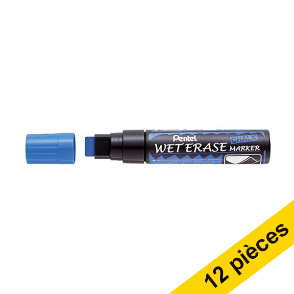 Offre : 12x Pentel SMW56 marqueur craie (8 - 16 mm biseauté) - bleu 210258 - 1