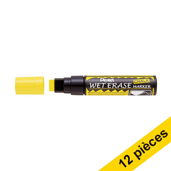 Offre : 12x Pentel SMW56 marqueur craie (8 - 16 mm biseauté) - jaune 210262 - 1