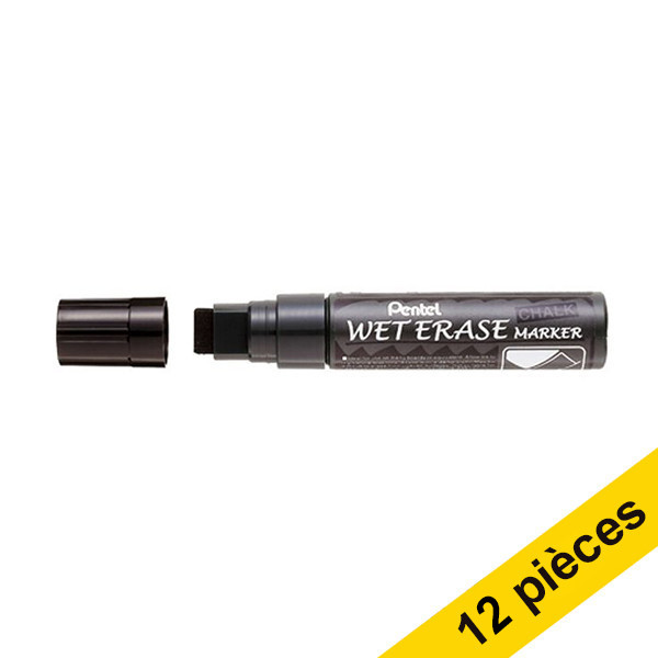 Offre : 12x Pentel SMW56 marqueur craie (8 - 16 mm biseauté) - noir 210254 - 1