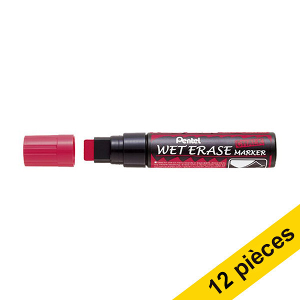 Offre : 12x Pentel SMW56 marqueur craie (8 - 16 mm biseauté) - rouge 210256 - 1