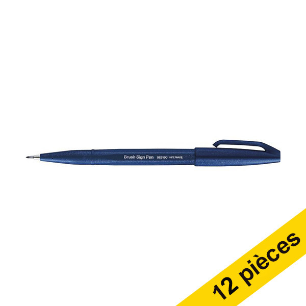 Offre : 12x Pentel Sign SES15C feutre pinceau - bleu foncé 210150 - 1