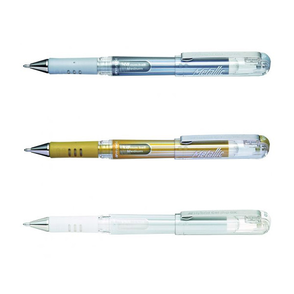 Pentel Offre : 3x Pentel K230M stylo à encre gel or/argent/blanc  210187 - 1