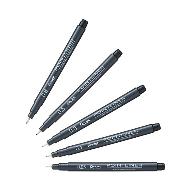 Pentel Pointliner S20P set de stylos-feutres pointe fine (0,05 - 0,8 mm) 5 pièces - noir  210308 - 1