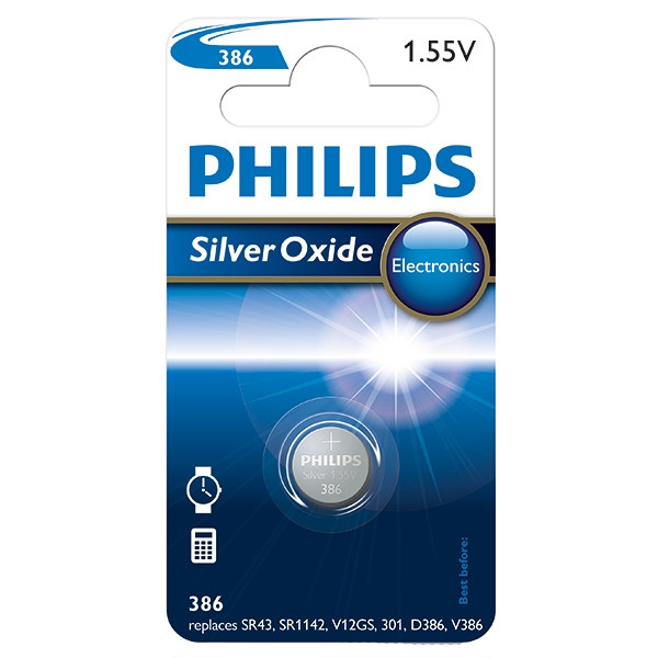 Philips 386 (SR43) oxyde d'argent pile bouton 1 pièce 386/00B 098329 - 1