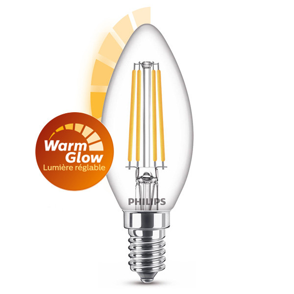 Philips E14 ampoule LED à filament bougie WarmGlow dimmable 3,4W (40W) 929003012201 LPH02559 - 1