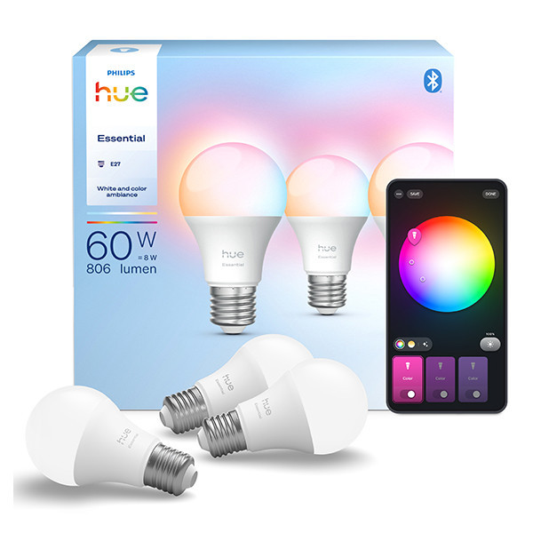 Philips Hue Essential E27 ampoule intelligente RGB Zigbee (3 pièces) LPH04291 - 1