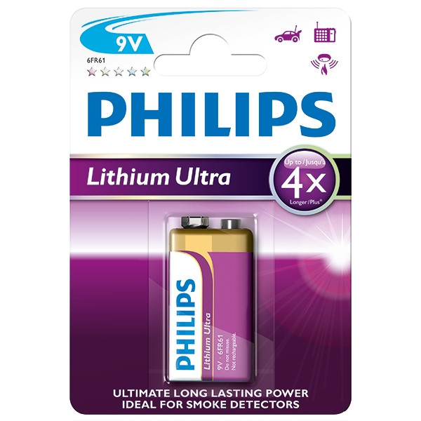 Philips Lithium Ultra 6FR61 9V E-Block pile 6FR61LB1A/10 098311 - 1