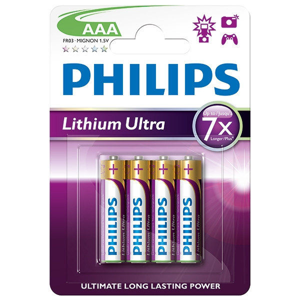 Philips Lithium Ultra FR03 Mignon AAA pile 4 pièces FR03LB4A/10 098310 - 1