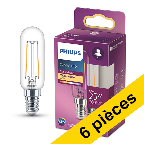 Offre : 6x Philips E14 ampoule LED | tube T25 | filament | transparent | 2700K | 1,9W (25W) LPH04158 - 1