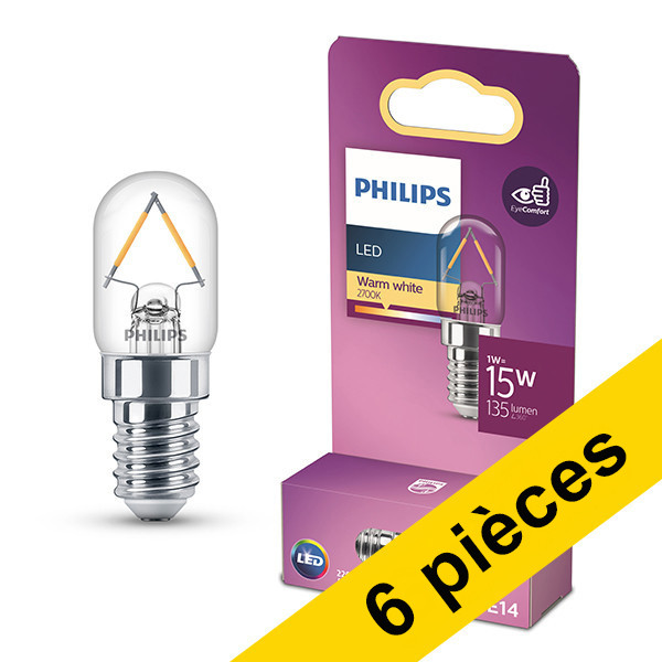 Offre : 6x Philips E14 ampoule LED | tube T20 | filament | transparent | 2700K | 1W (15W) LPH04146 - 1