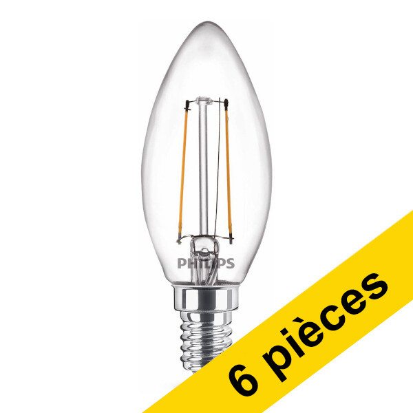 Offre : 6x Philips E14 ampoule LED à filament bougie 2W (25W) - blanc chaud LPH02436 - 1