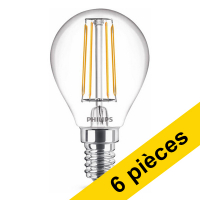 Offre : 6x Philips E14 ampoule LED à filament sphérique 4,3W (40W) - blanc chaud
