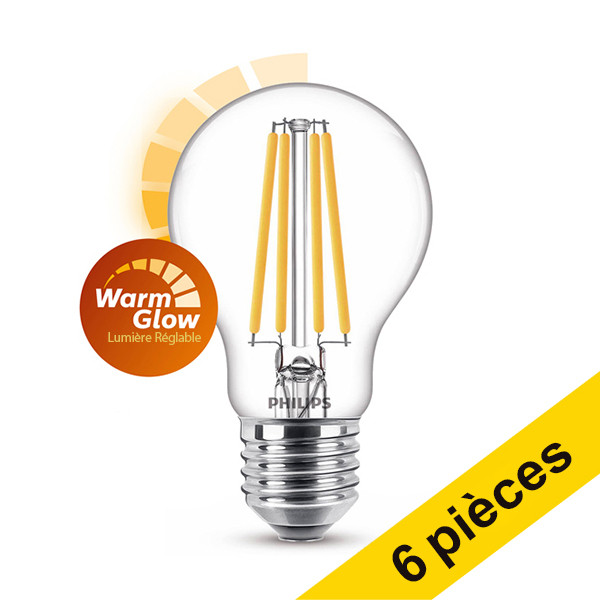 Offre : 6x Philips E27 ampoule LED à filament poire WarmGlow dimmable 10.5W (100W) LPH02538 - 1