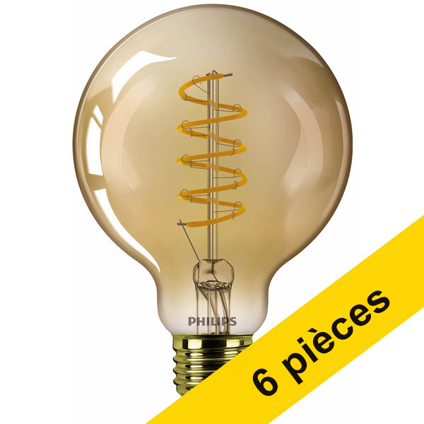 Philips Offre : 6x Philips E27 ampoule LED globe G93 or dimmable 4W (25W)  LPH02672 - 1
