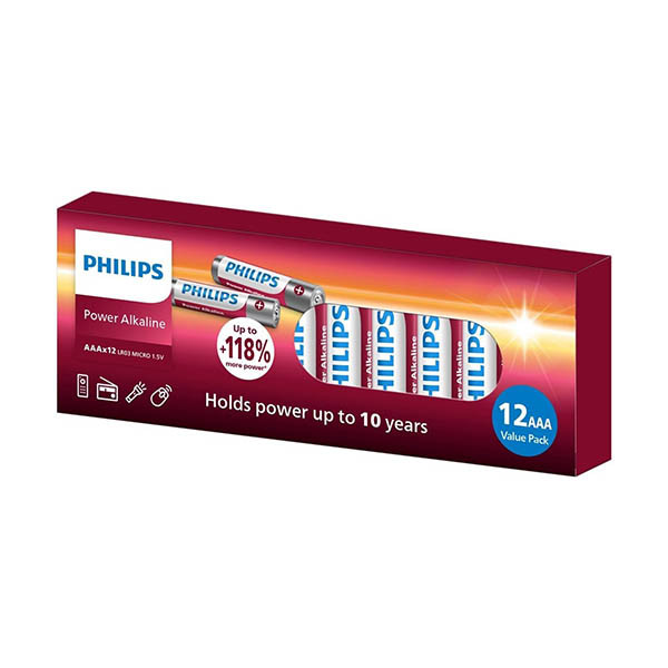Philips Power Alcaline LR03 Micro piles AAA 12 pièces 098379 - 1