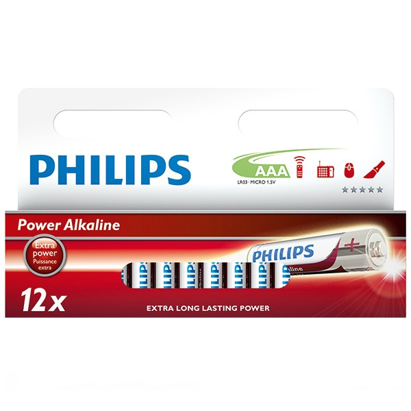 Philips Power Alcaline LR03 Micro piles AAA 12 pièces LR03P12W/10 098303 - 1