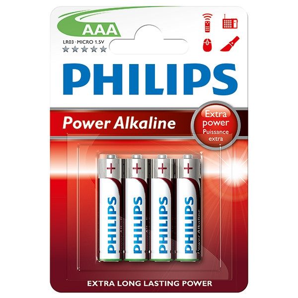 Philips Power Alcaline LR03 Micro piles AAA 4 pièces LR03P4B/10 098302 - 1
