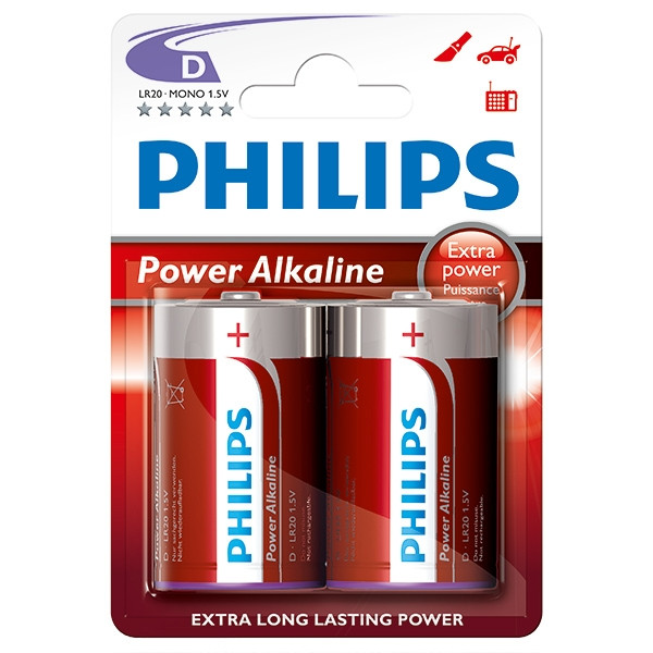 Philips Power Alcaline LR20 Mono D pile 2 pièces LR20P2B/10 098305 - 1