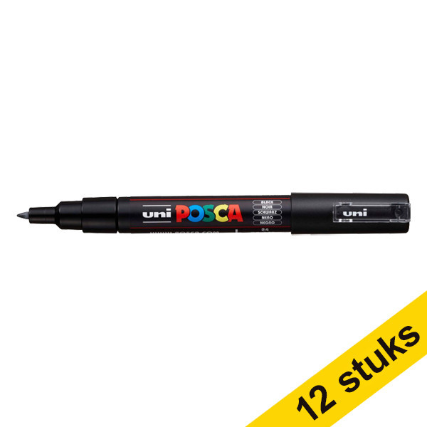 Offre : 12x POSCA PC-1MC marqueur peinture (0,7 - 1 mm conique) - noir 424299 - 1