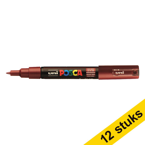 Offre : 12x POSCA PC-1MC marqueur peinture (0,7 - 1 mm conique) - rouge vin 424297 - 1