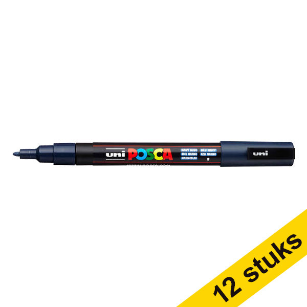 Offre : 12x POSCA PC-3M marqueur acrylique (0,9 - 1,3 mm ogive) - bleu marine 424318 - 1