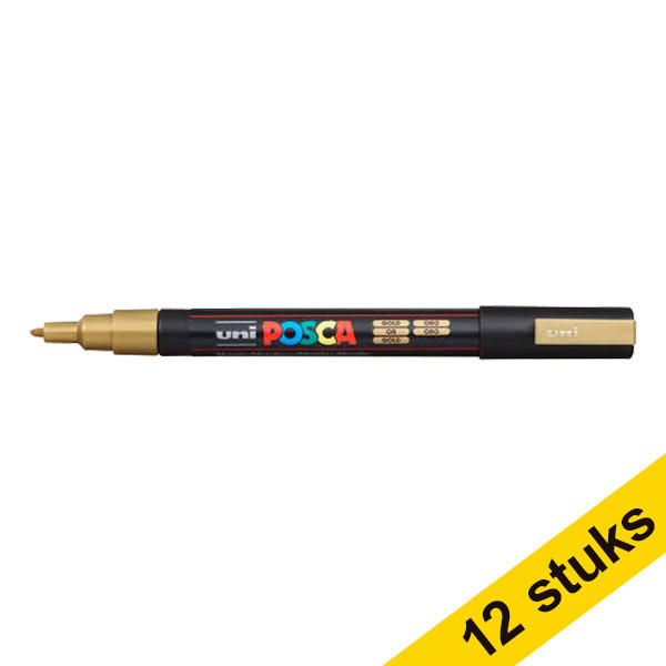 Offre : 12x POSCA PC-3M marqueur acrylique (0,9 - 1,3 mm ogive) - or 424334 - 1