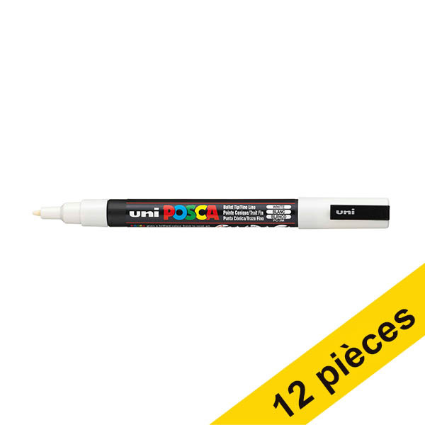 Offre : 12x POSCA PC-3M marqueur peinture (0,9 - 1,3 mm ogive) - blanc 424317 - 1
