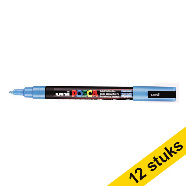 Offre : 12x POSCA PC-3M marqueur peinture (0,9 - 1,3 mm ogive) - bleu clair 424313 - 1