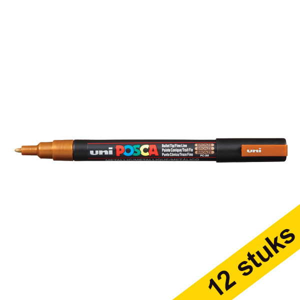 Offre : 12x POSCA PC-3M marqueur peinture (0,9 - 1,3 mm ogive) - bronze 424319 - 1