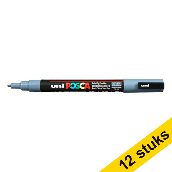 Offre : 12x POSCA PC-3M marqueur peinture (0,9 - 1,3 mm ogive) - gris ardoise 424322 - 1