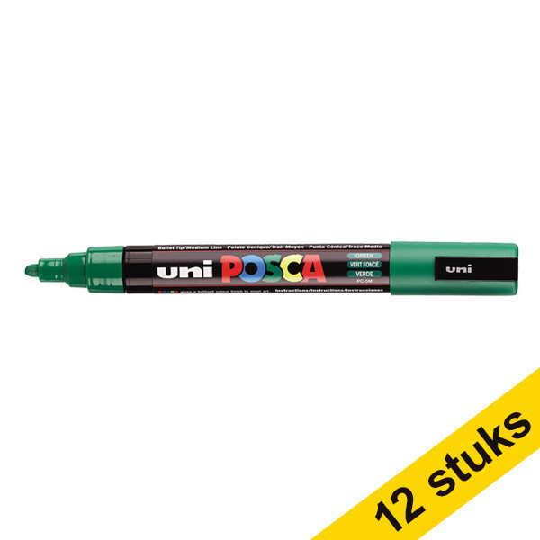 Offre : 12x POSCA PC-5M marqueur acrylique (1,8 - 2,5 mm ogive) - vert foncé 424393 - 1