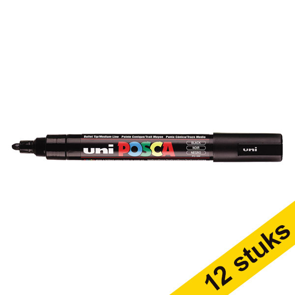 Offre : 12x POSCA PC-5M marqueur peinture (1,8 - 2,5 mm ogive) - noir 424377 - 1