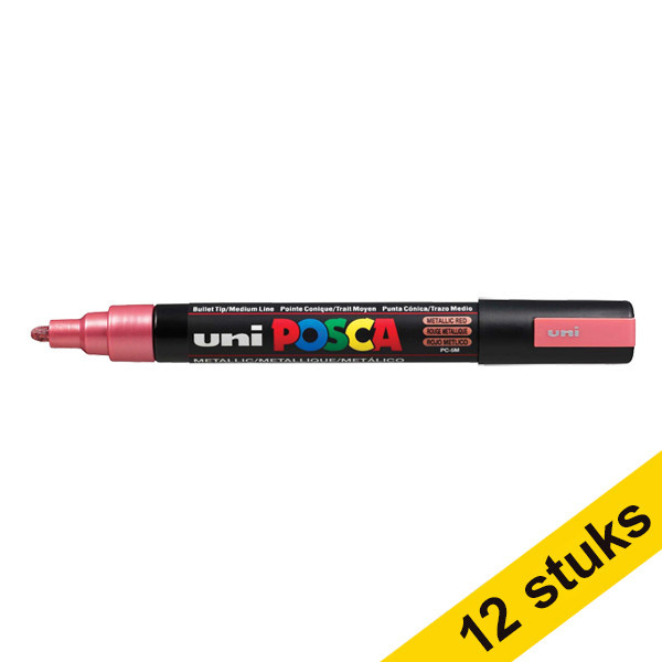 Offre : 12x POSCA PC-5M marqueur peinture (1,8 - 2,5 mm ogive) - rouge métallique 424388 - 1