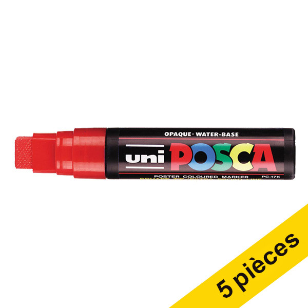 Offre : 5x POSCA PC-17K marqueur acrylique (15 mm rectangulaire) - rouge 424453 - 1