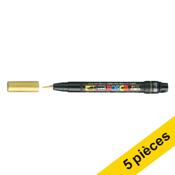 Offre : 5x POSCA brush PCF-350 marqueur peinture (1 mm pointe pinceau) - or 424257 - 1