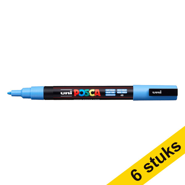 Offre : 6x POSCA PC-3M marqueur peinture (0,9 - 1,3 mm ogive) - bleu ciel 424314 - 1