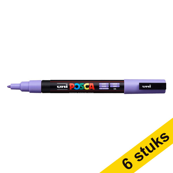 Offre : 6x POSCA PC-3M marqueur peinture (0,9 - 1,3 mm ogive) - lilas 424326 - 1