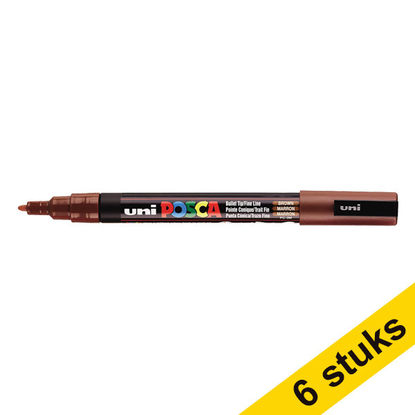 Offre : 6x POSCA PC-3M marqueur peinture (0,9 - 1,3 mm ogive) - marron châtain 424329 - 1